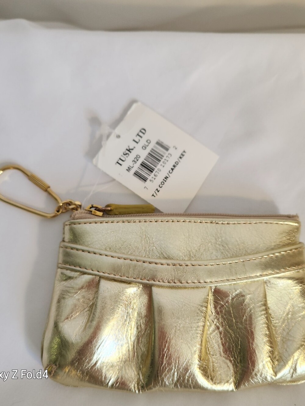 Metallic Gold Leather Coin Pouch Keyring TUSK